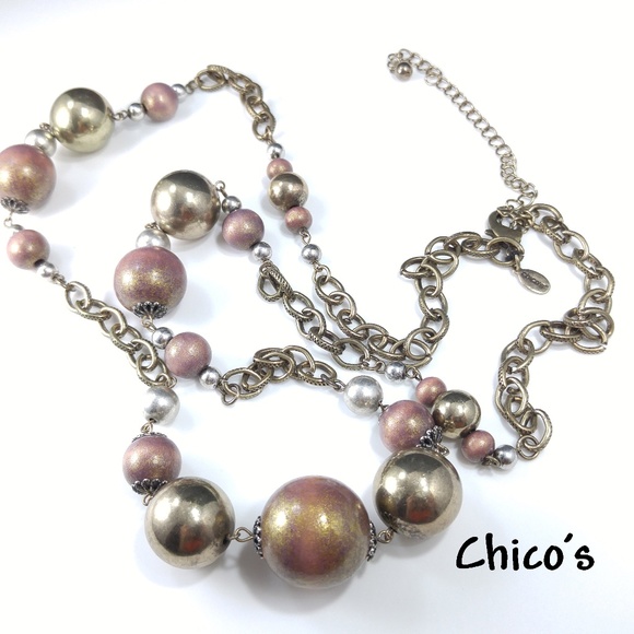 Chico's Jewelry - Chico's Mauve Pink Gold Beaded Long Necklace